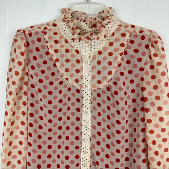 Tulle Polka Dot Ruffle Collar Mixed Print Blouse S - Picture 2 of 11